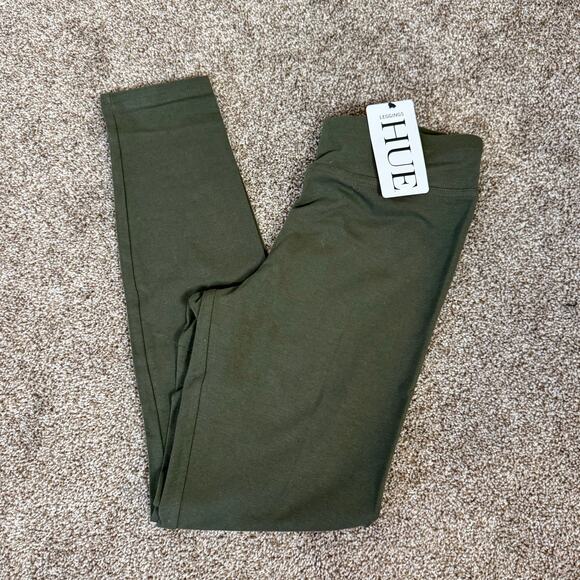 HUE NWT Women's Size Small Cotton Blackout Army Green Leggings Casual Comfort - Picture 3 of 10